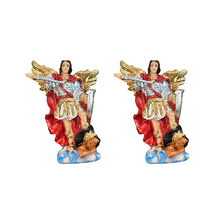 Kit com 2 Imagem São Miguel Arcanjo em Resina Colorida Decorativa 12cm