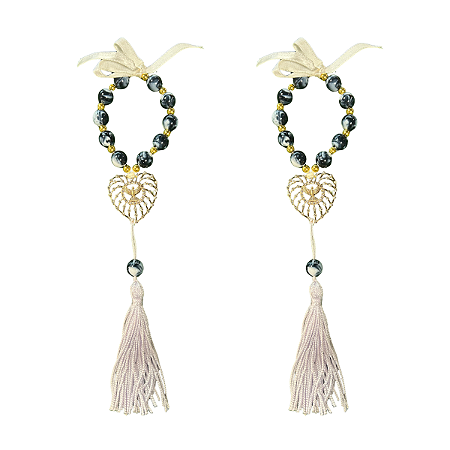 Kit com 2 Mini Terço Azul com Pingente Espírito Santo e Tassel Religioso