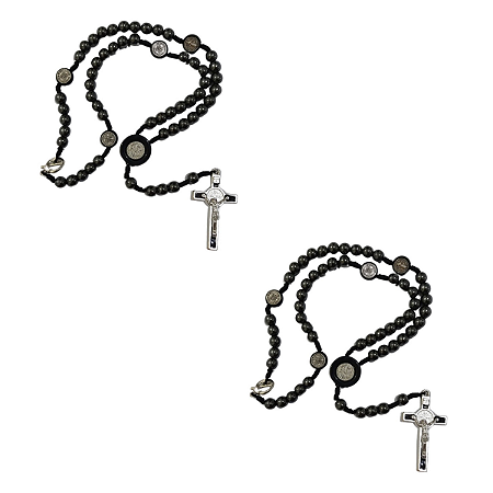 Kit com 2 Terço de Hematita com Medalha de São Bento Religioso