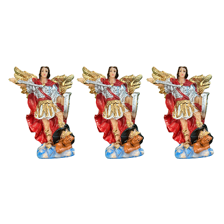 Kit com 3 Imagem São Miguel Arcanjo em Resina Colorida Decorativa 12cm