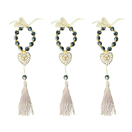 Kit com 3 Mini Terço Azul com Pingente Espírito Santo e Tassel Religioso