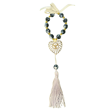 Mini Terço Azul com Pingente Espírito Santo e Tassel Religioso