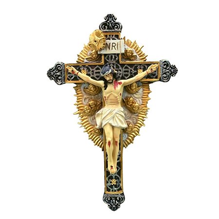 Crucifixo De Resina Importada Exclusivo Linha Gold (30cm)