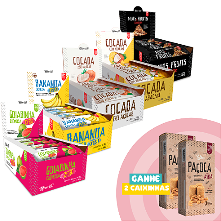 Combo frutas Zero Açúcar - Bananinha, Goiabinha, Cocada, Cocada com abacaxi , Nuts  (66 unidades) - Latam Fit