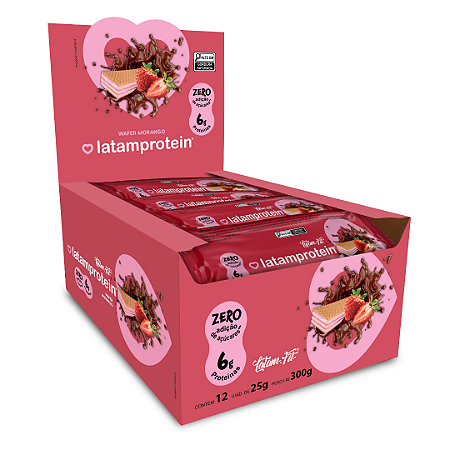 Wafer de Morango + Proteína coberto com Chocolate 300g (12 uni. de 25g cada) - Latam Protein