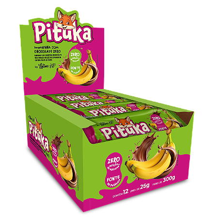 Pituka - Bananinha com Chocolate Zero Açúcar - 300g (12 uni. de 25g cada) - Latam Fit