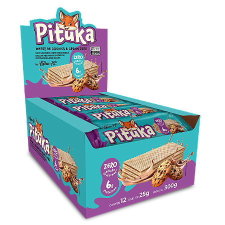 Pituka Wafer recheio sabor Cookies com proteína coberto com Chocolate 300g (12 uni. de 25g cada) - Latam Protein