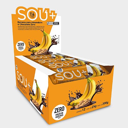 Banana + Amendoim + Chocolate - Zero Açúcar 300g (12 uni. de 25g cada) - SOU +