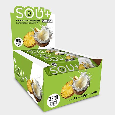 Cocada com Abacaxi Zero Açúcar - 264g (12 uni. de 22g cada) - SOU +