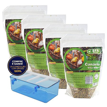 Mistura Para Canário Sfa 4 Pacotes De 500G + Comedouro