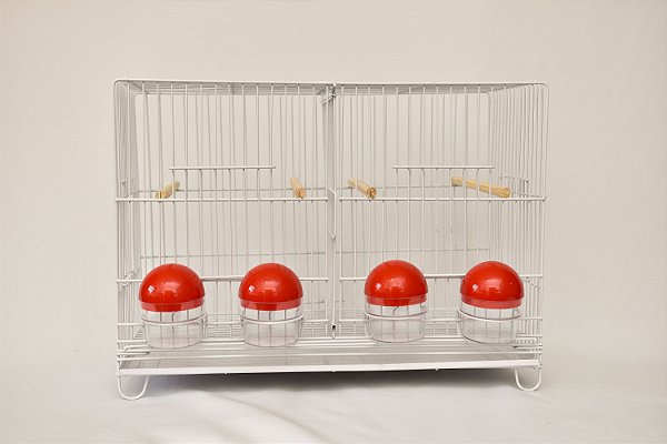 Gaiola com 4 Comedouros Vermelho Epóxi Branca Contrerapet
