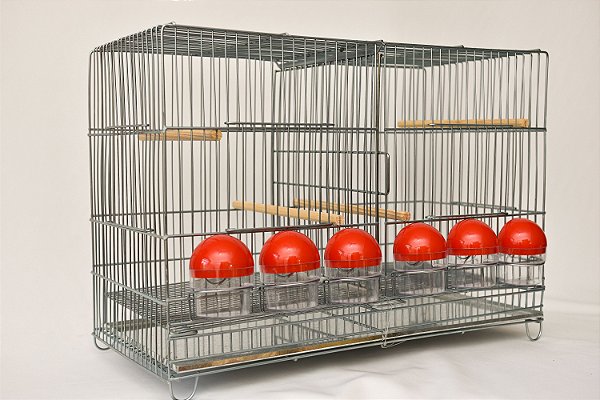 Gaiola com 6 Comedouros Vermelho Zincada Prata Contrerapet