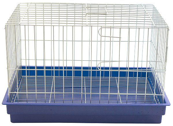 Gaiola Para Mini Coelho Contrera Com Bandeja Plastica Azul Zincada Prata