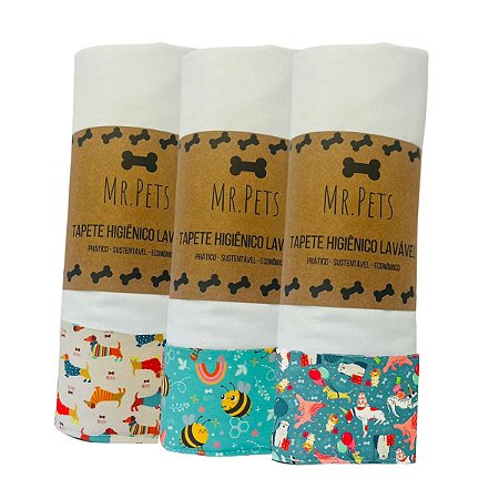 Kit 3 c/ Tapetes Laváveis - Abelhas amigas, Frio do cão e Festa pra cachorro