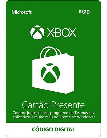 Cartão Presente Xbox Gift Card Microsoft Brasil R$ 20 Reais