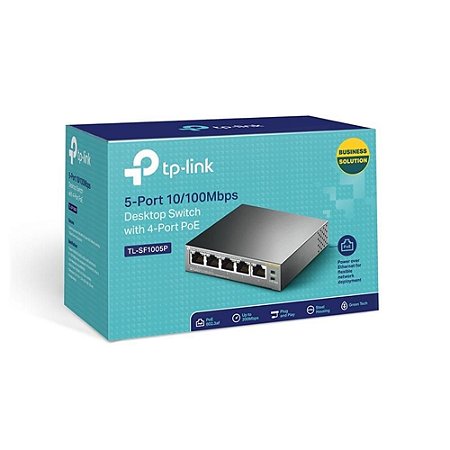 Switch Rede 05p TpLink TL-SF1005P 4 Portas POE 100 Mbps