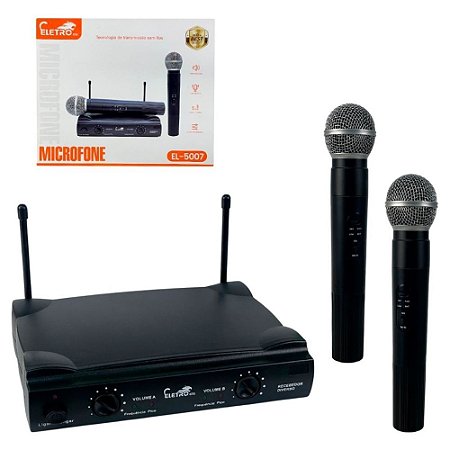 Microfone Sem Fio Eletromex EL-5007 c/ 02 Microfones + Receptor