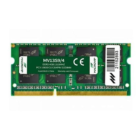 Memória Notebook Ddr3 4gb Macrovip PC3 10600 CL9 SODIMM