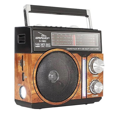 Radio AM FM USB Grasep D-1602 c/ Bat Recarreg