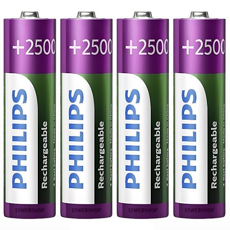 Pilha Recarregavel AA Philips 2500mah C/ 04 Unid