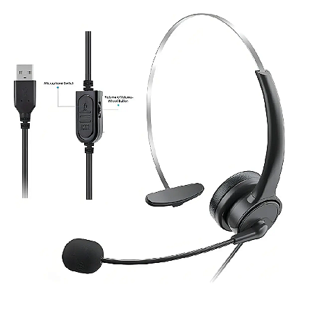 Fone Headset USB Mono Fone Call Center Cabo 2m