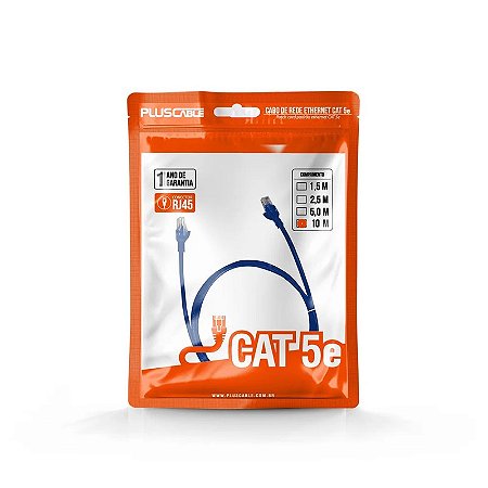 Cabo Rede Patch Cord Cat5 10mts PlusCable Azul