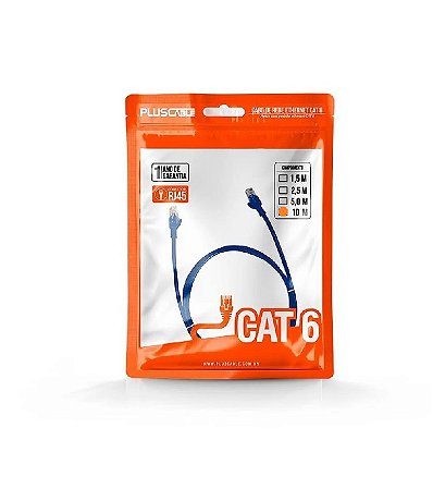 Cabo Rede Patch Cord Cat6 10mts PlusCable Azul