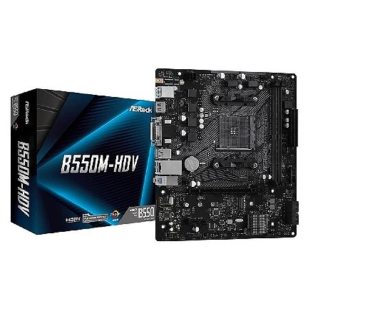 Placa Mãe AM4 AsRock B550M-HDV M.2 VGA DVI Hdmi DDR4