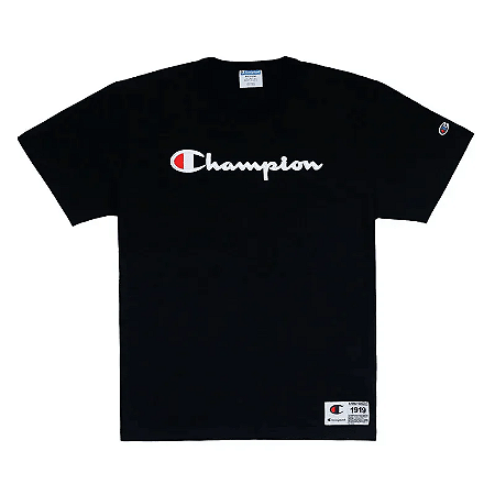 CAMISETA CHAMPION PES MC LOGO EMBROIDERY SCRIPT PRETO