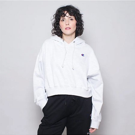 MOLETOM CHAMPION CANGURU CROPPED LOGO C EMB OFF WHITE