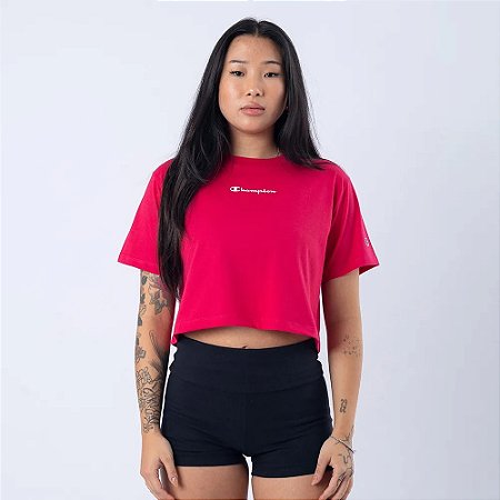 CAMISETA CROPPED CHAMPION FEM MINI SCRIPT RELEV CHERRY