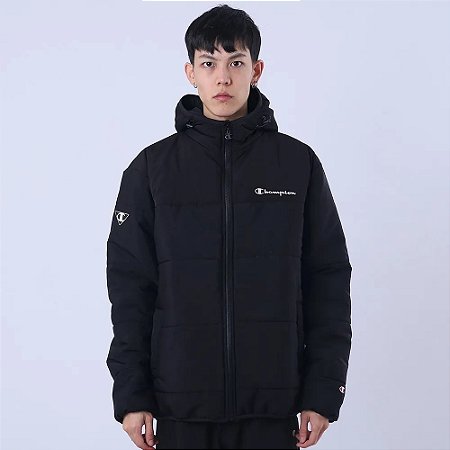 JAQUETA CHAMPION PUFFER SCRIPT PRETA