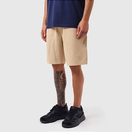 BERMUDA CHAMPION ELÁSTICO PIQUET C LOGO 3D AUTUMN BEIGE