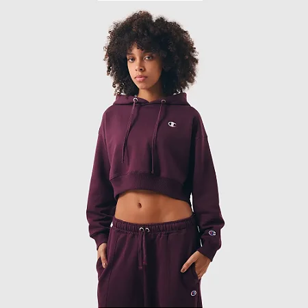 MOLETOM CROPPED CHAMPION LOGO C EMB ROXO