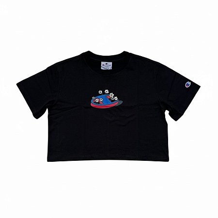 CAMISETA CROPPED CHAMPION C FLOWERS PRETA
