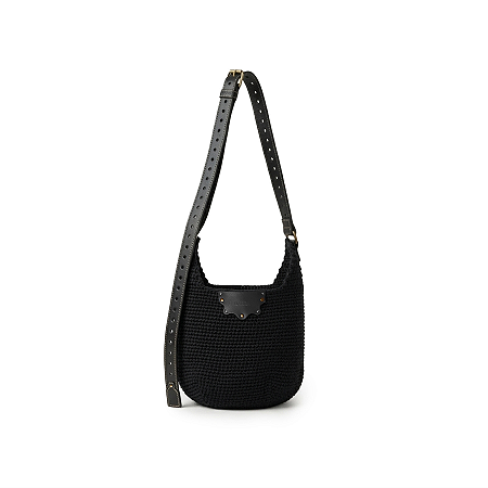 BOLSA BARRA CREW LATERAL EM CROCHÊ E COURO PRETA