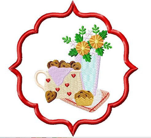 Matriz Bordado Bule Com Flores Na Moldura