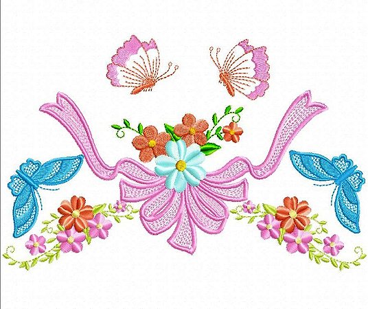 Matriz Bordado Floral Com Borboleta Para Toalha E Lavabo