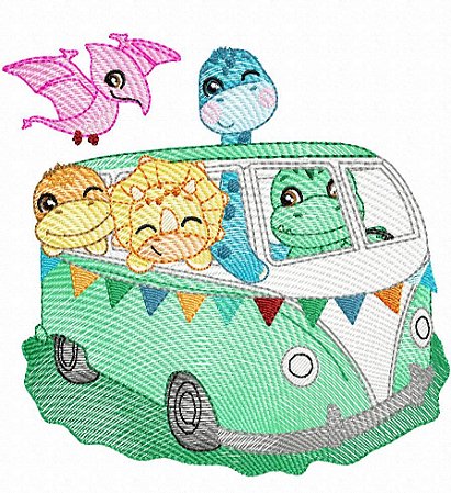 Matriz Bordado Dino E Amigos Passeando