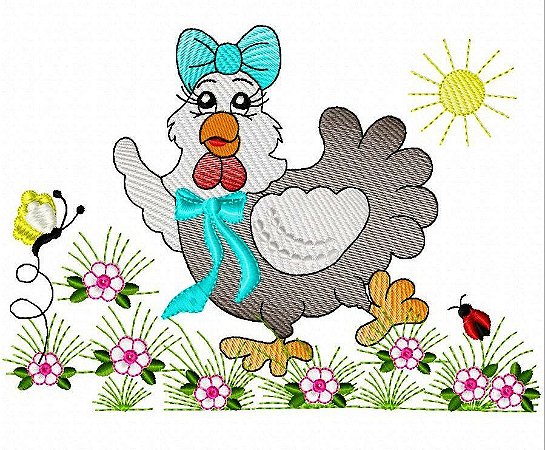 Matriz Bordado Galinhas Com Flores Para Pano De Prato