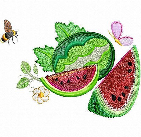 Matriz Bordado Pano De Prato Frutas Com Abelhinha