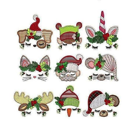 Matriz Bordado Natal Aplique Carinhas De Bichinhos