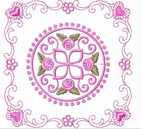 Matriz Bordado Quilt Corações Com Flores