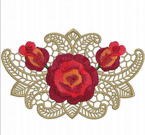 Matriz Bordado Estilo Richelieu Com Rosas