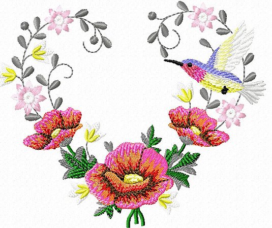 Matriz Bordado Coração Florido Primavera