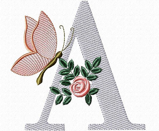 Matriz Bordado Alfabeto A Borboleta E A Rosa