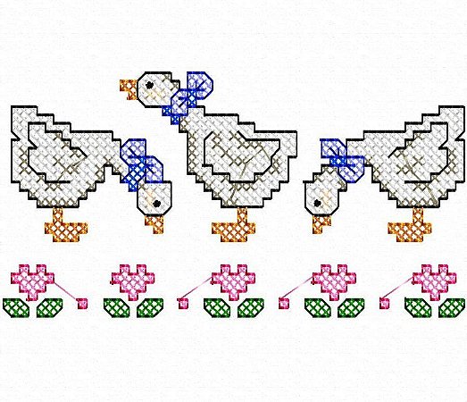 Matriz Bordado Ponto Cruz Lindos Gansos