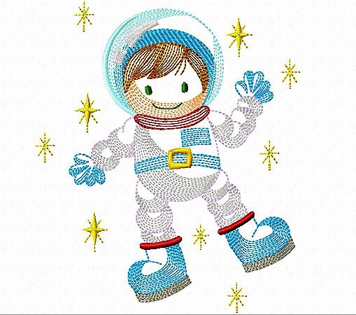 Matriz Bordado Astronauta No Espaço Rippled