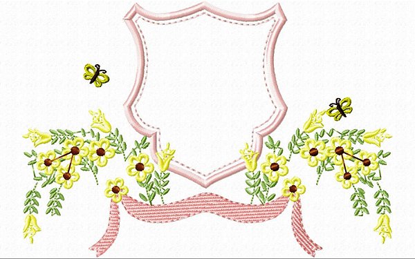 Matriz Bordado Brasão Com Florzinhas Delicadas