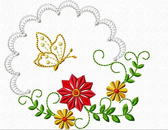 Matriz Bordado Borboleta Na Moldura Com Florzinhas